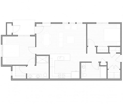 Floor plan for 2 beds, 2 baths, 929 sqft
